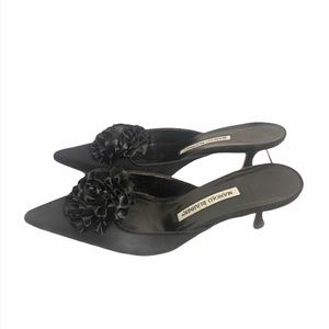 Manolo Blahnik Black Mules With Flower Detail